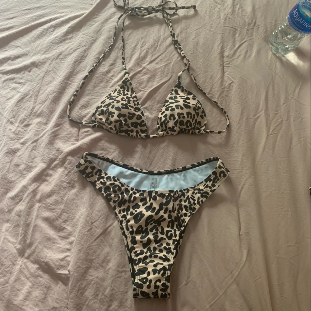 3pack Leopard Halter Triangle Bikini Swimsuit & Beach Skirt